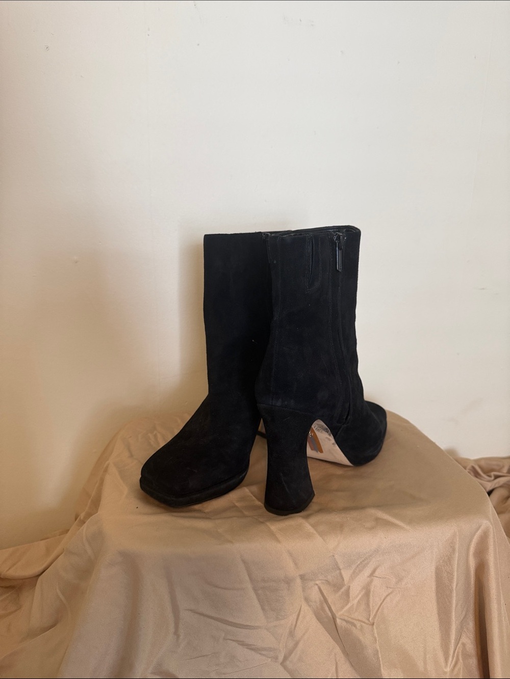 Sam Edelman Black Suede Mid-Calf Heel Boots